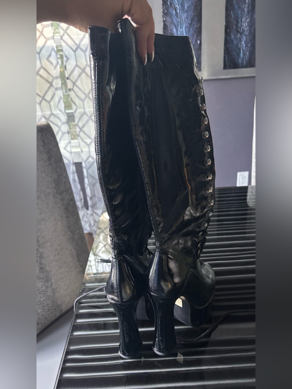 Black Lace-Up Platform Knee-High Boots - Picture 6 of 6